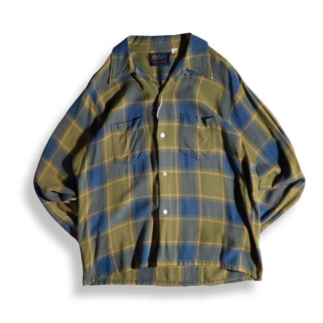 50’s~ Rayon Open Collar Shirt “Ombray”