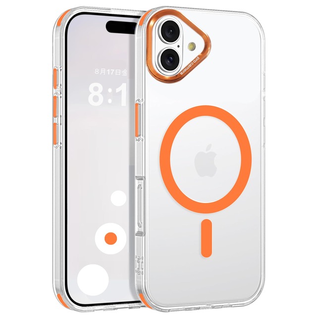 【Pinscher(ピンシャー)】 iPhone17用 (クリア オレンジ) 6.3インチ Magsafe対応ケース アイフォン17用 ケース スマホケース マグネットケース カバー バンパー TPU Qi充電 耐衝撃 Magsafe対応 防衝撃 擦り傷防止 軽量 薄型 pc014-17-or