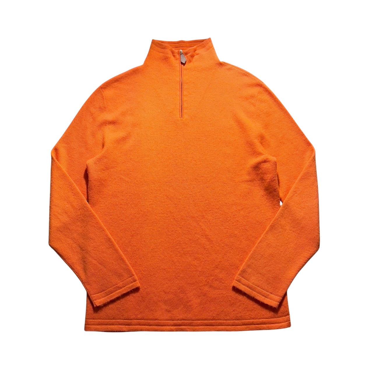 HERMES orange cashmere cotton half zip pullover