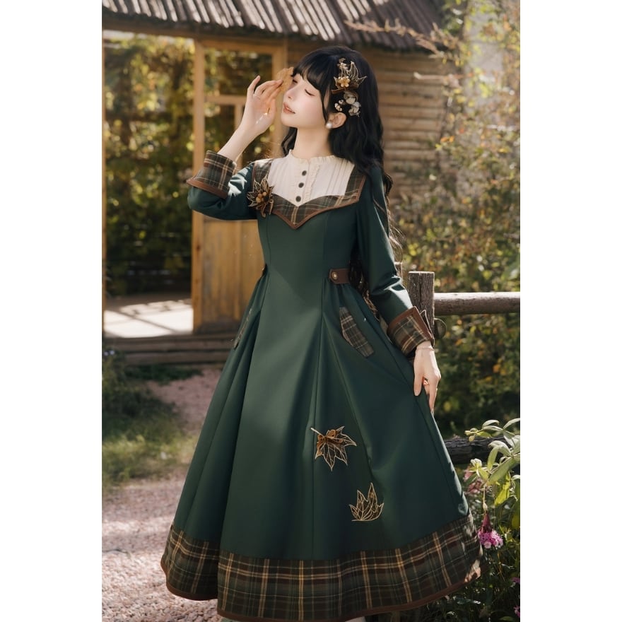 ロリィタ レトロクラシカル 森ガール風 ワンピース フォレストグリーン