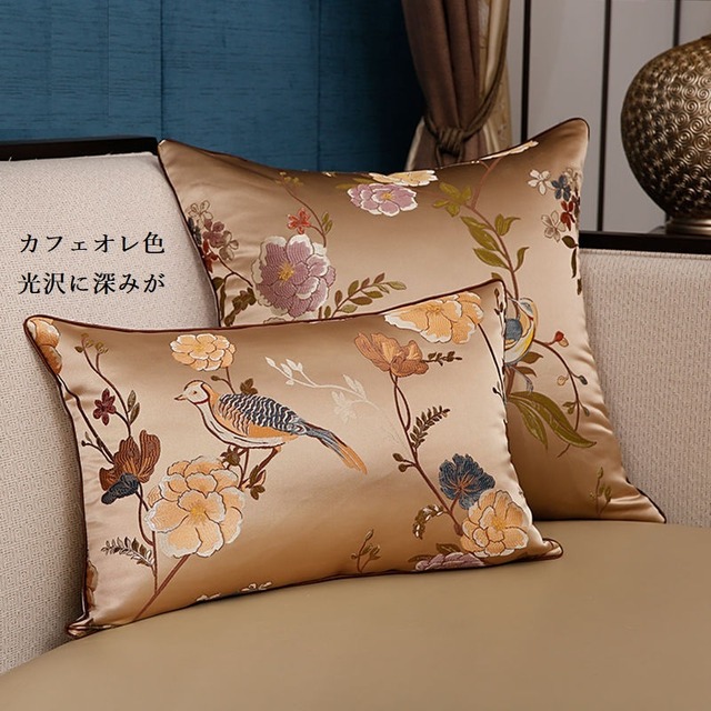 トンイの世界 韓国時代劇好きな方に ヤンダン刺繍 座布団カバー カフェオレ どこにもない家具がここにある Gloria Sakura グロリアサクラ