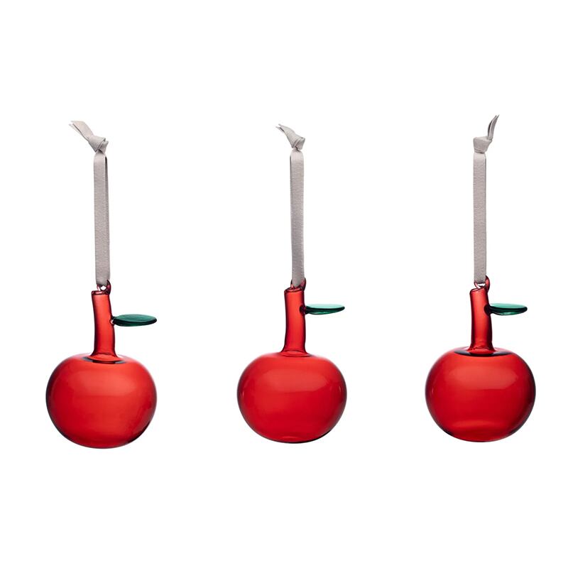 冬季限定》ガラスオーナメント アップル 3個セット レッド［ iittala 