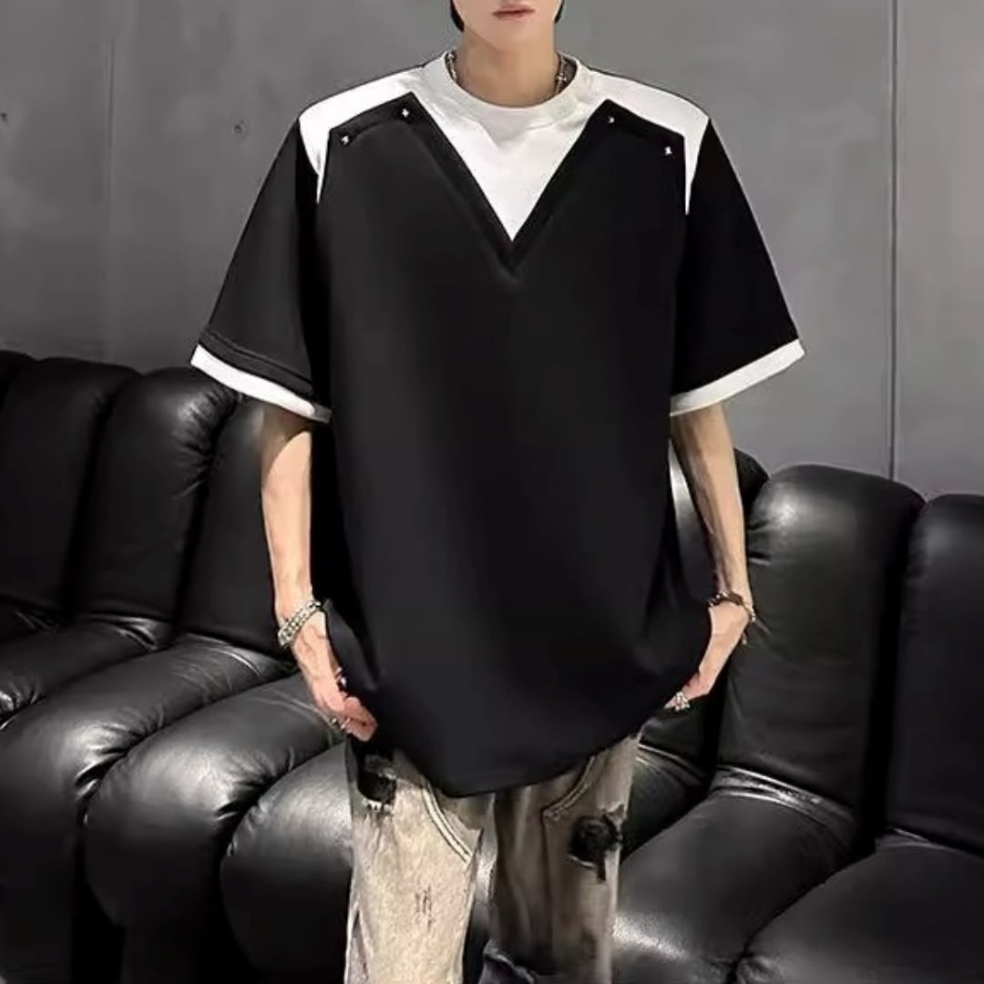 半袖Tシャツ メンズ メタルロゴジッパーデザイン2色 メタルロゴジッパーTシャツ 2カラー D11558 | 韓国メンズ