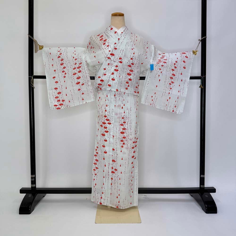 小紋 夏 絽 夏用 洗える着物 裄63.8cm 身丈154cm 花柄 お洒落着 普段着