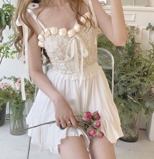 ビスチェ＋ショートパンツセットアップ ホワイト 春夏 ガーリー 2点