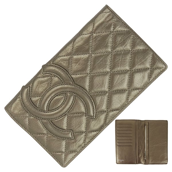 Used CHANEL シャネル 二つ折り長財布 マトラッセ カンボン コットン