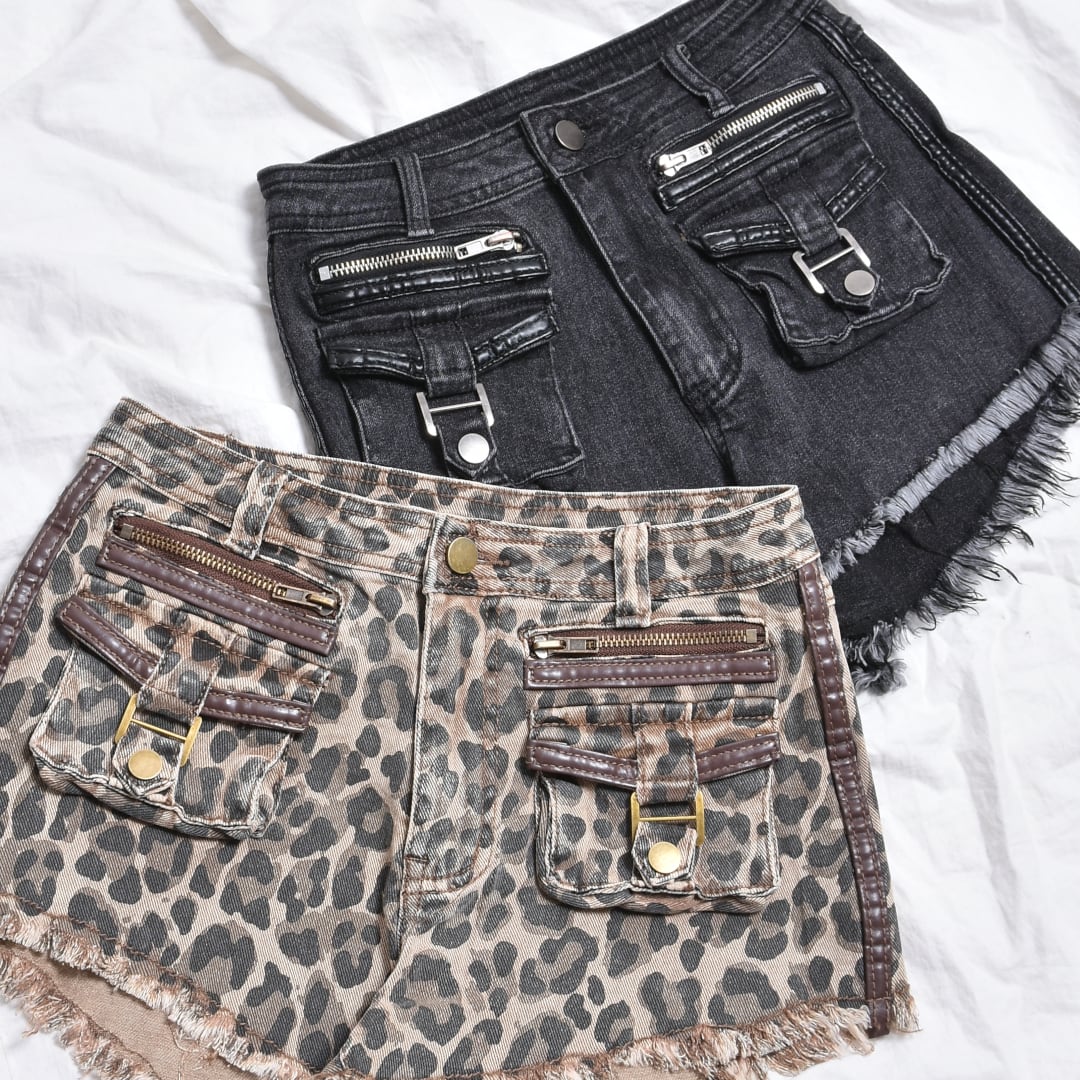 【12/8新着】W ポケット×ZIP ダメージショートデニムパンツ