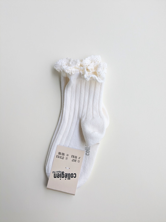 Collegien/Lili-Lace Trim Ribbed Ankle Socks 908 Blanc Neige