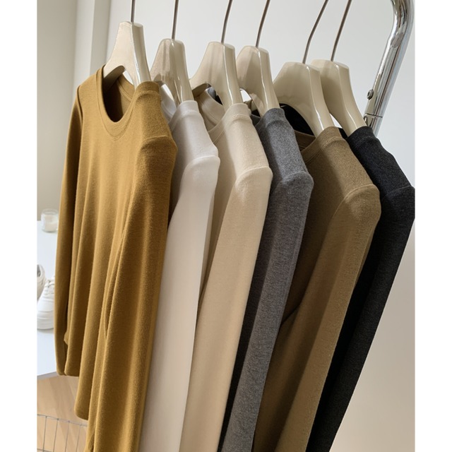 【リブニットクルーネック長袖カットソー】P00239