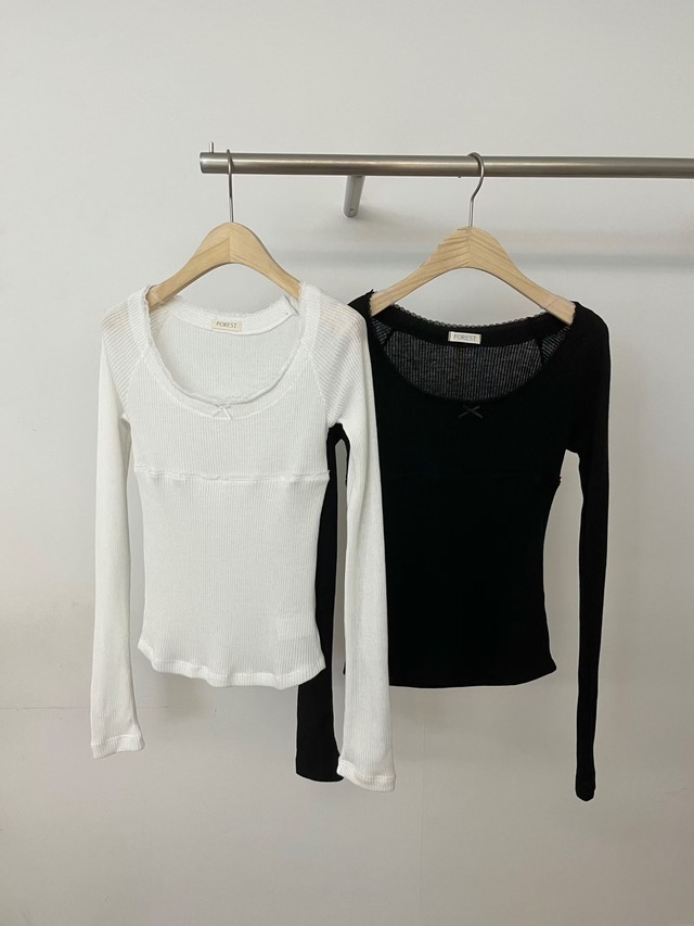 (予約) forest / Lace ribbon rib tee 2color