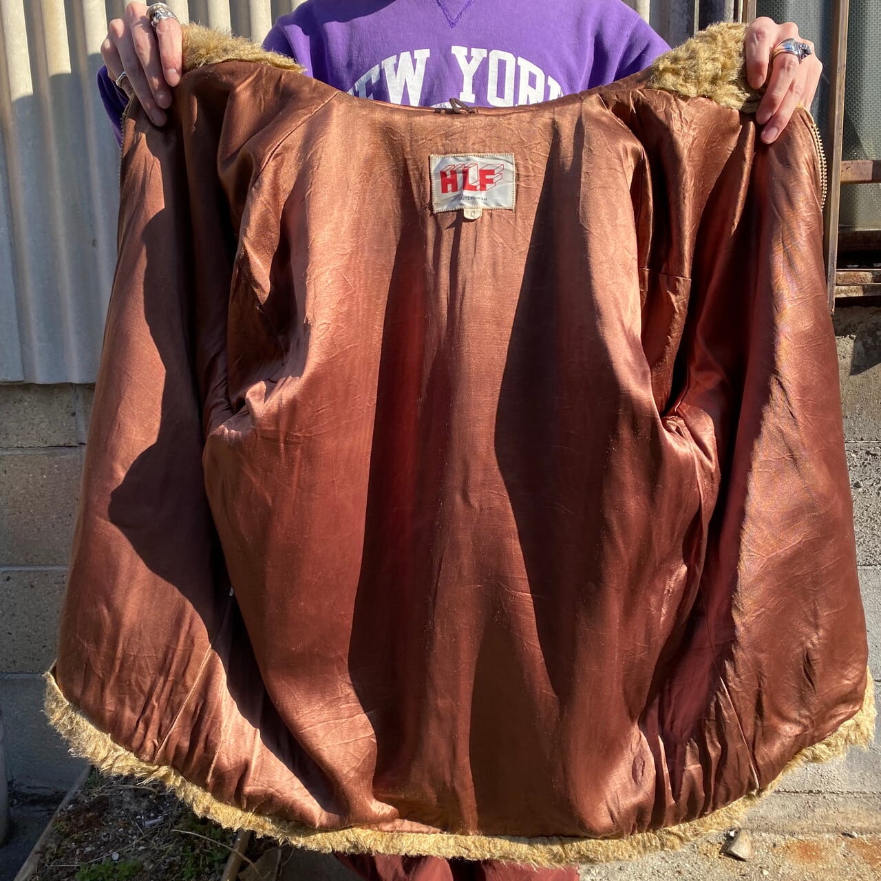 70年代 HLF OUTERWEAR フェイクファーパーカー メンズL 古着