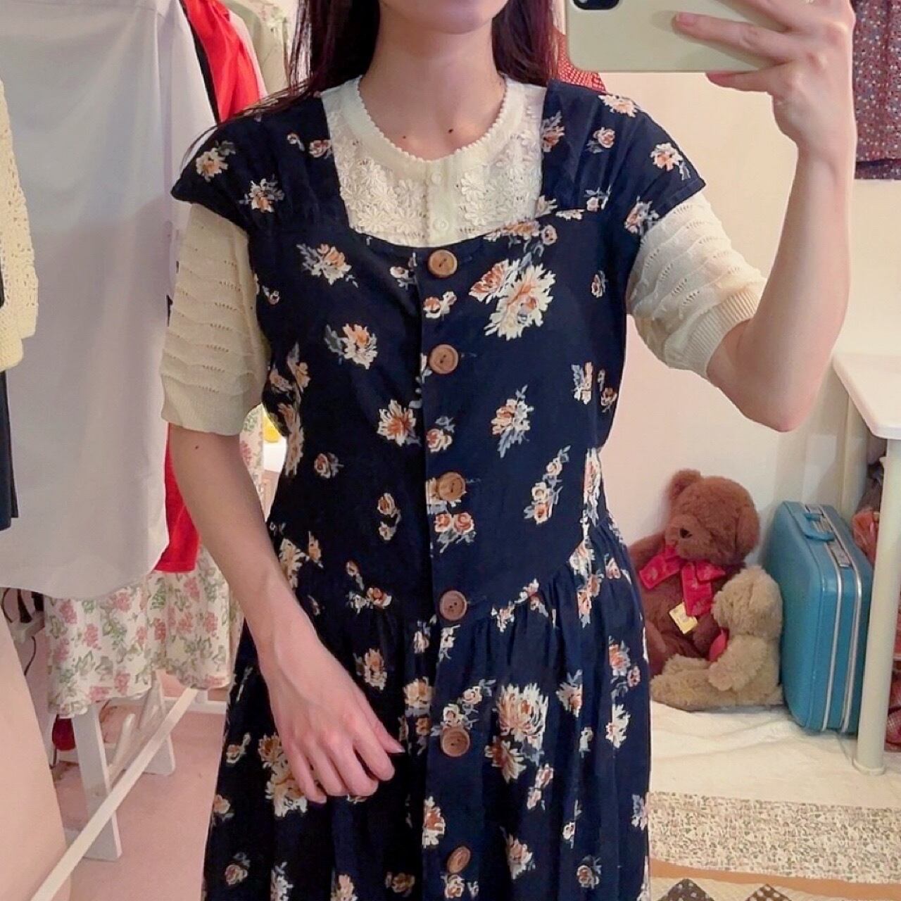 wood button flower jumper skirt