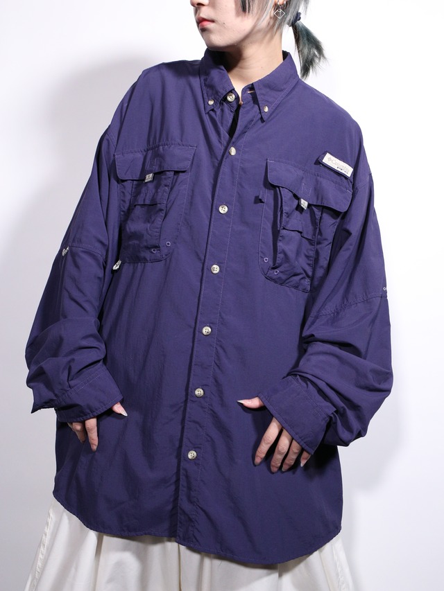”columbia” PFG purple color oversize fishing shirt