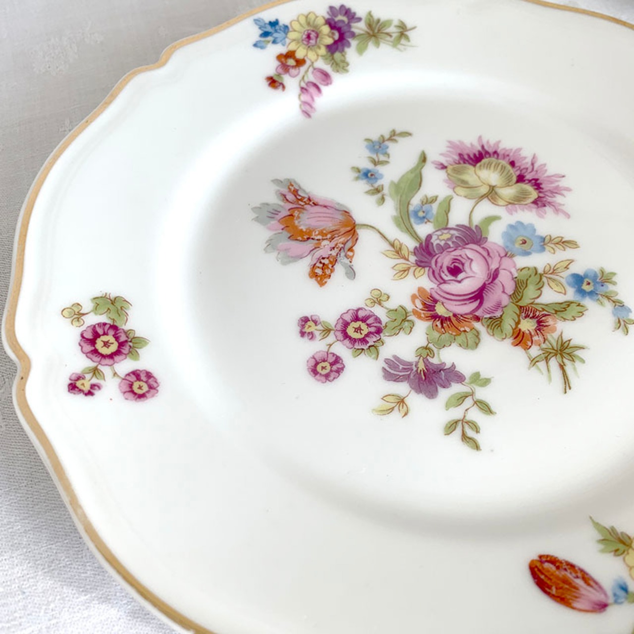 ケーキ皿　パステルカラーのお花　花リム　リモージュ 12twcs16