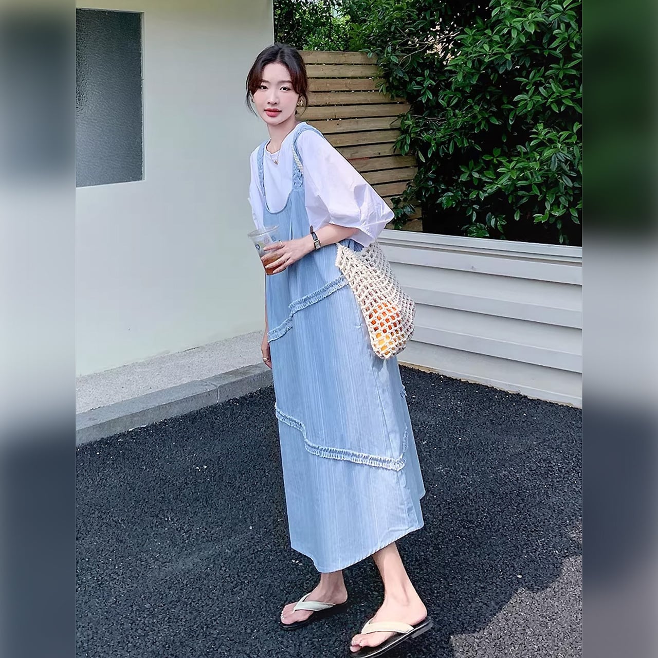 ジャンパースカート レディース デニム サロペットワンピース ロング丈