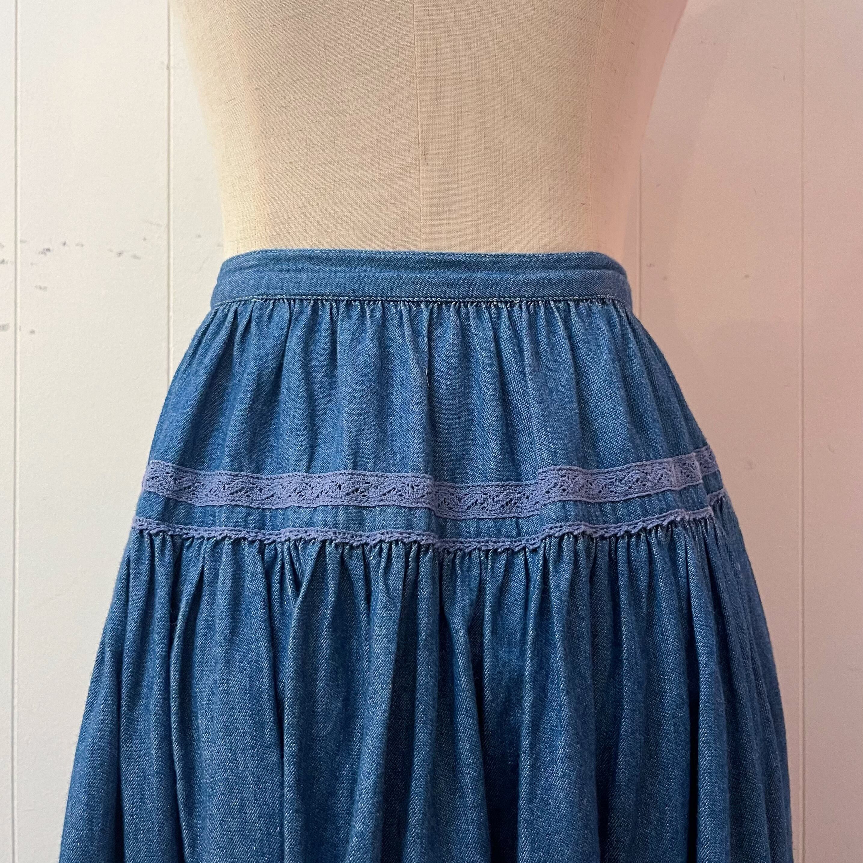 PINKHOUSE / denim lace tiered skirt