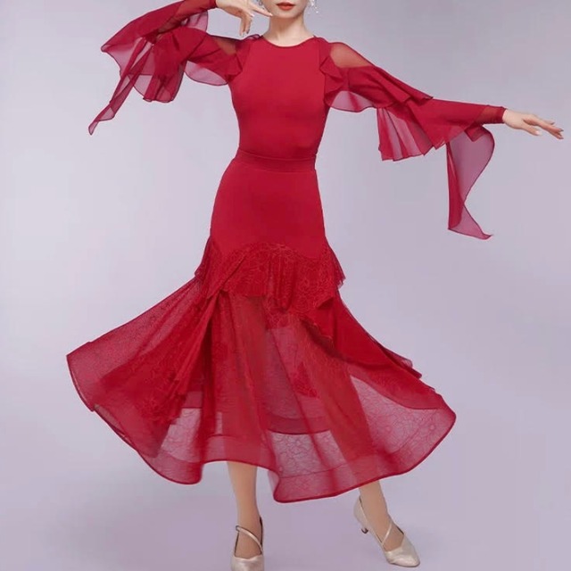 シアー フリルスリーブ ダンス トップス 2col　D00601