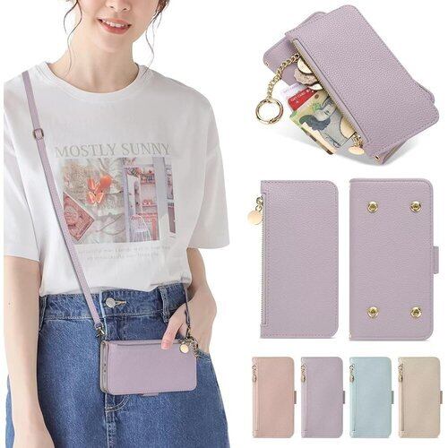 Sences iPhone 13 ケース ショルダー 合皮レザー iPhone 13 ケース 手帳 お財布一体型 お財布付き ファスナーデザイン スタンド機能 お洒落 大人可愛い カード収納 アイフォン 13 ケース 手帳型 お財布付 小銭入れ マグネット 大容量 コインケース 折り畳み 一体型 ポシェットタイプ ポーチ 肌触り良い 横置き スタンド機能 取り外し可能 レディース iPhone 13 6.1" ラベンダーグレイ 1954