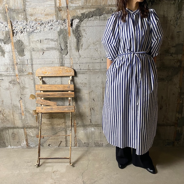 HYKE【ハイク】T/C STRIPED BALLOON SLEEVE DRESS (16158 STRIPE).