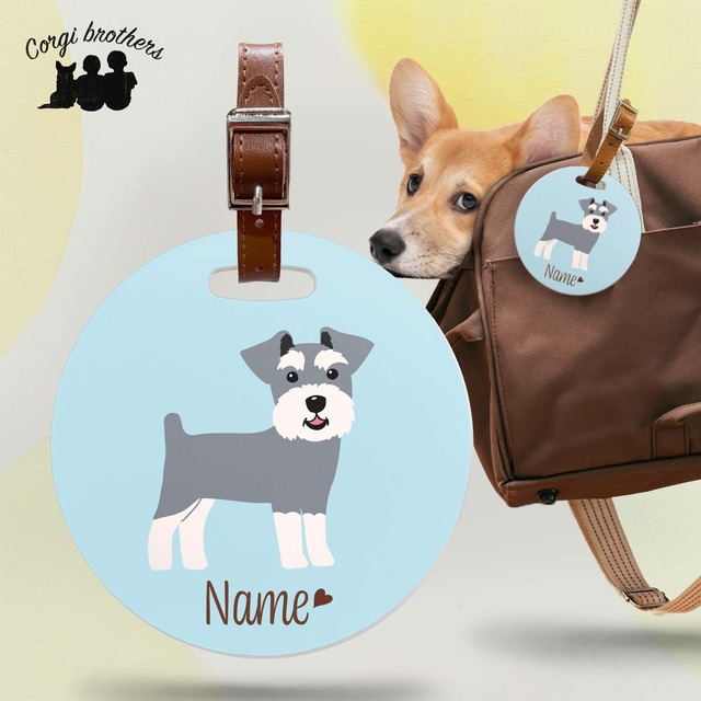 【 シュナウザー  毛色4色 】 パステル色 名入り バッグタグ ベルト付き　犬　うちの子　ペット　プレゼント
