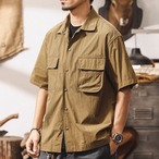 Patch Pocket Short Sleeve Open Collar Shirt ◇H0576