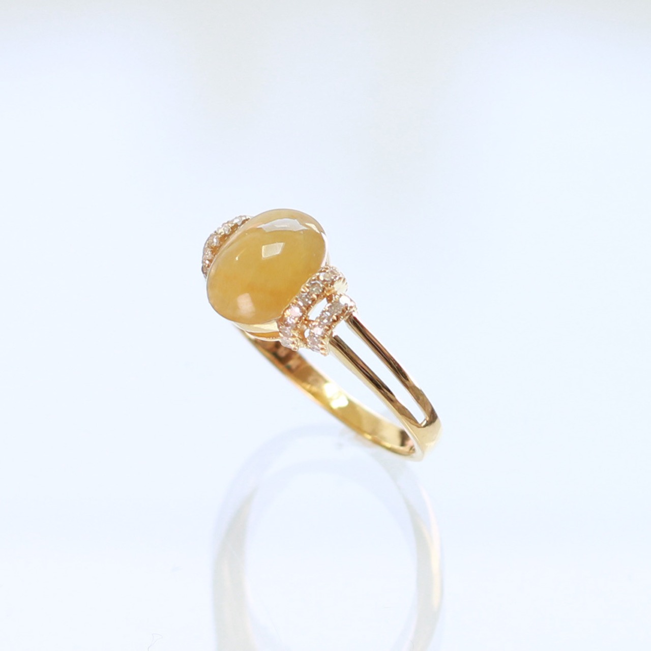 黄色翡翠リング K10YG yellow jade side diamond A貨翡翠 jd_rg2050