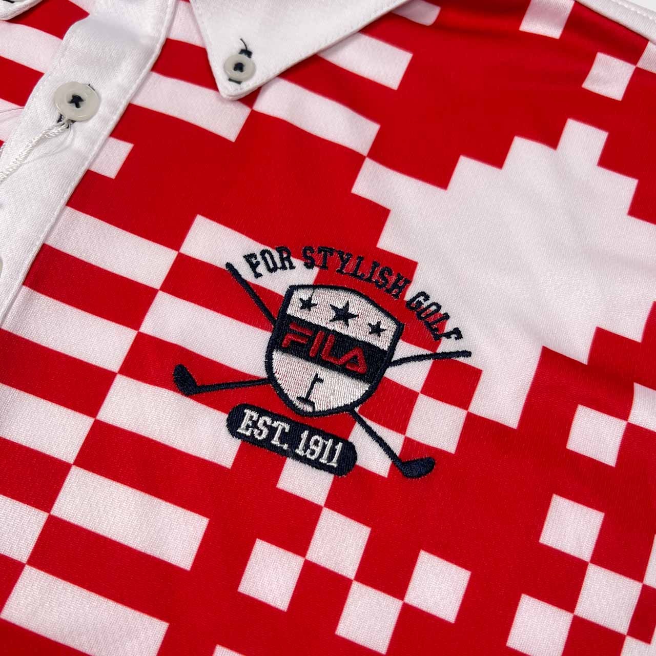 タグ付き 未使用品 FILA GOLF フィラ ゴルフ 柄入り BD 半袖 ドライ ポロシャツ サイズ L /ホワイト×レッド/メンズ
