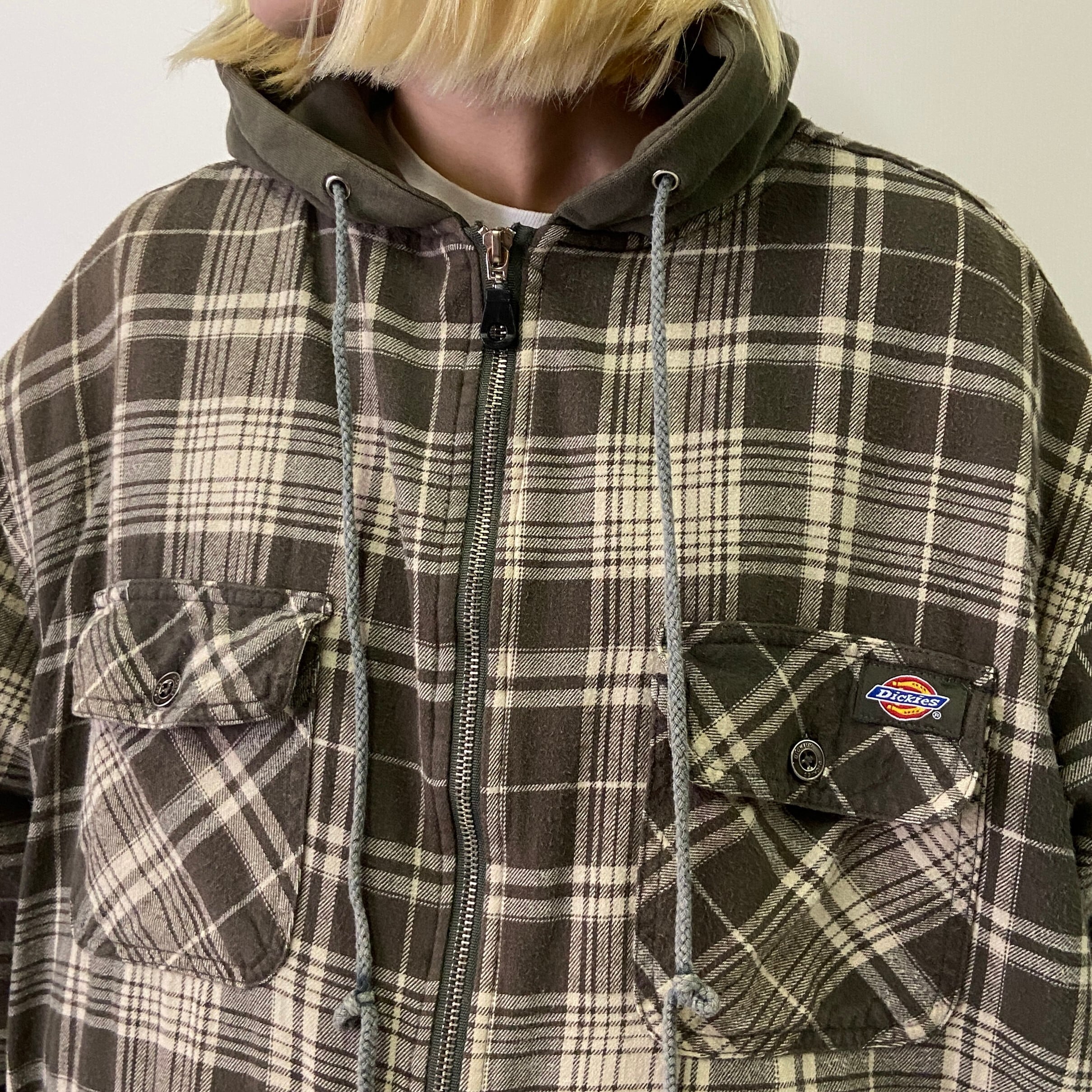 Dickies ディッキーズ チェック柄 スウェットフード付き レイヤード 