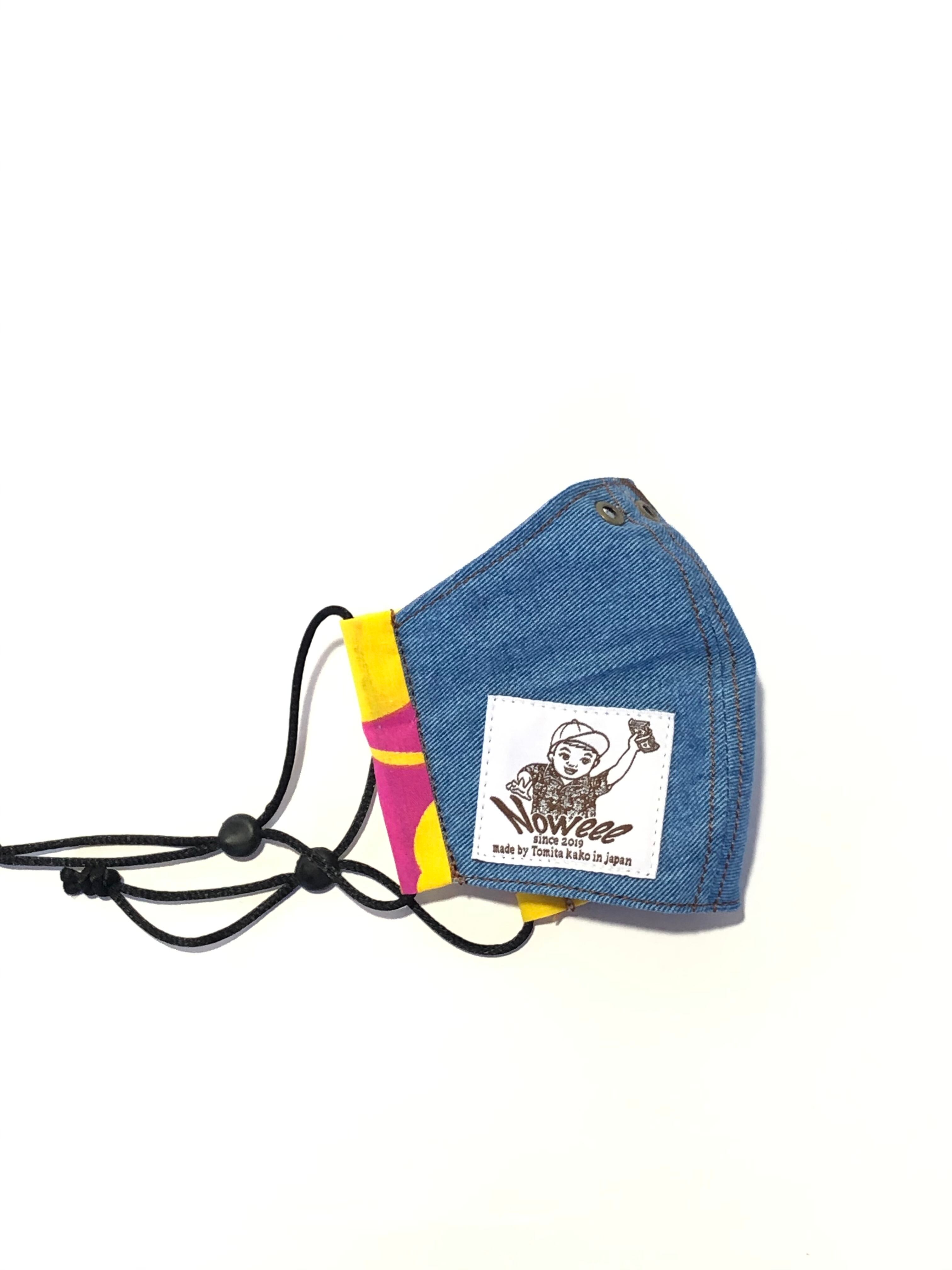 子供用サイズ マスク 【淡色デニム×イエロー&ピンク】キッズ