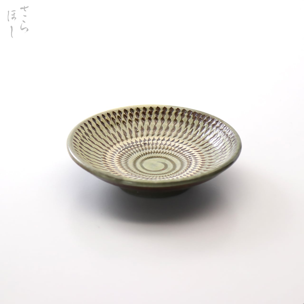 小鹿田焼 小袋窯 3寸皿 飛びかんな 緑 直径約9.5cm 豆皿 陶器 和食器 民藝