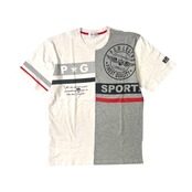 PAGELO パジェロ 切替デザイン 半袖Tシャツ 3L/ホワイト グレー/大きいサイズ