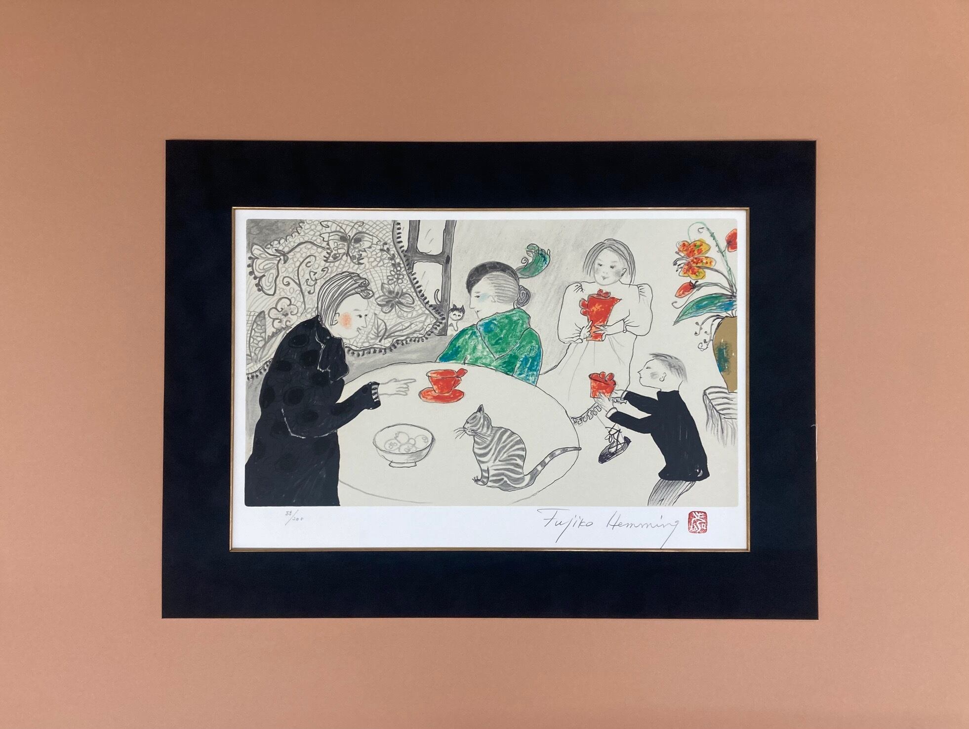 フジ子・ヘミング「柿色のティーカップ」シルクスクリーン 大島画廊