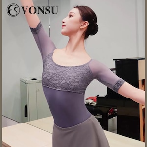 グレースレース ミディスリーブ バレエレオタード