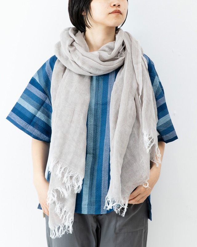 G-75　大判肩掛　[蚊帳綿紗] 銀鼠