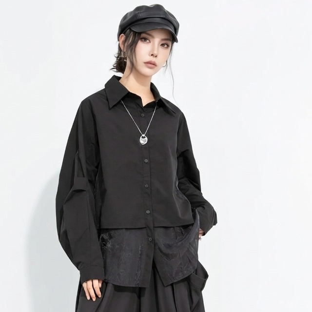 オーガンジー切替 レイヤード風 シャツ 1color BL0641