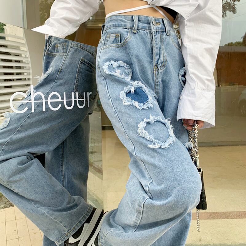 ブルージーンズ スプリングオータムハイウェスト薄手パンツ ルーズ 春物 秋物 試着室14607902383