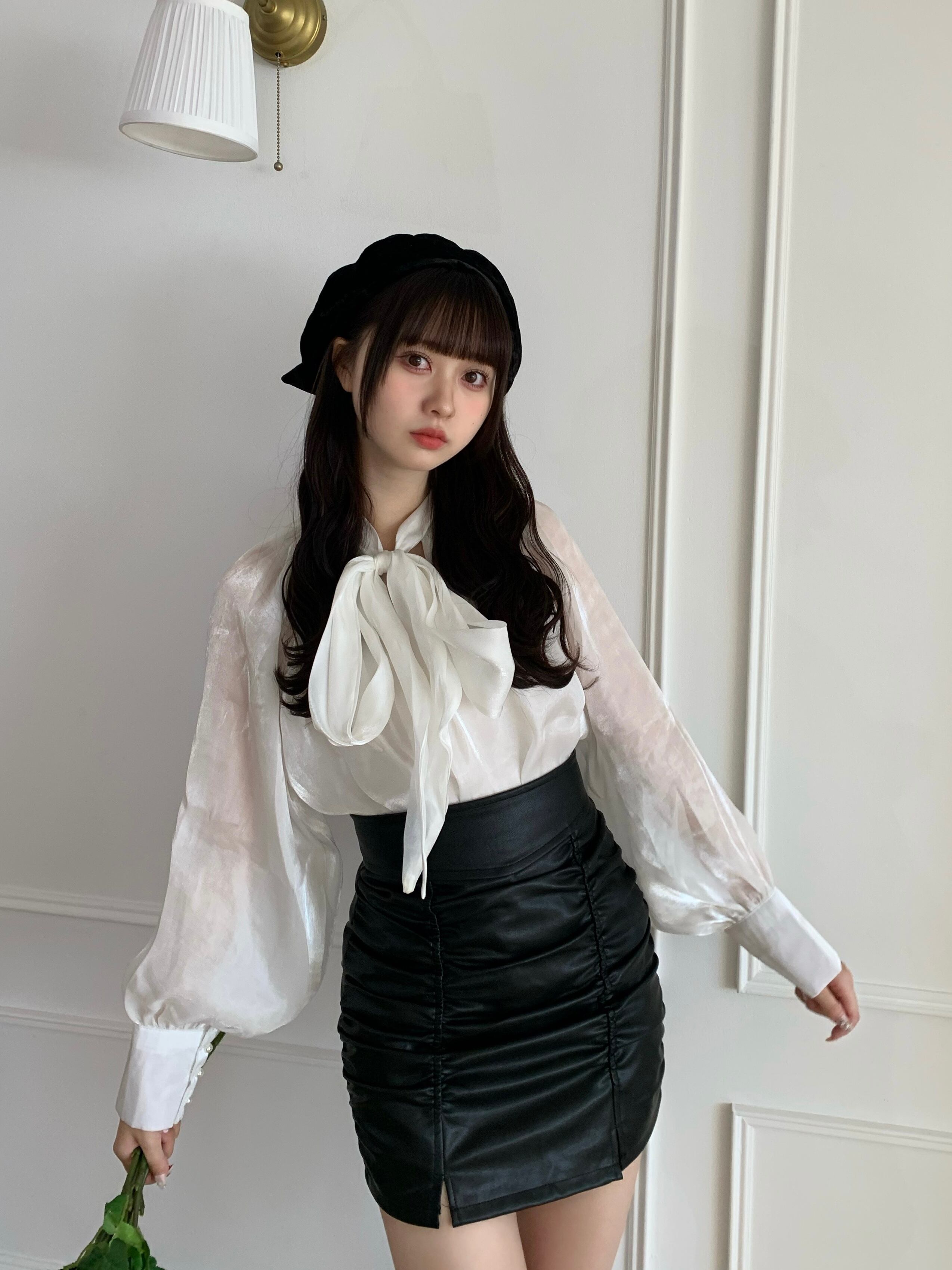 【Renonqle】shirring leather skirt