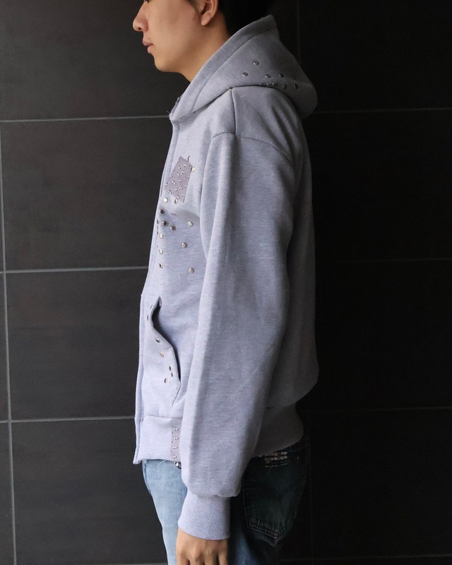 【Hannah Creak】Studded Hoodie Double zip Grey