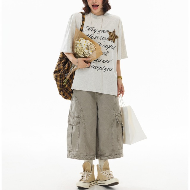 check star lettering short-sleeve tee　チェックスターレタリング半袖ティー　J1951