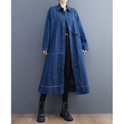 配色ステッチ デニム フレア コート 00421