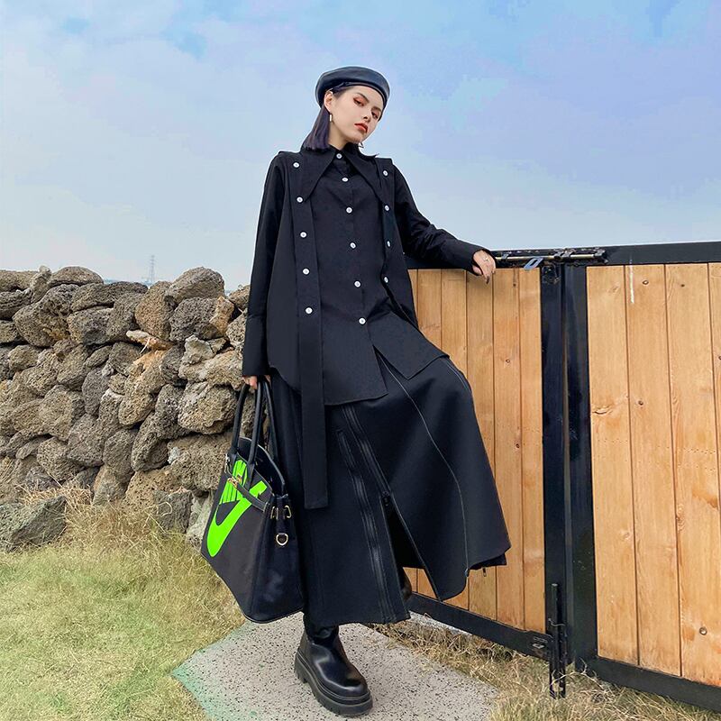 カラーシャツ スプリングスタンダードスタイル長袖スリーブブラウス ロング レトロ 春物 ラブタオタオダレンハウス21013432788