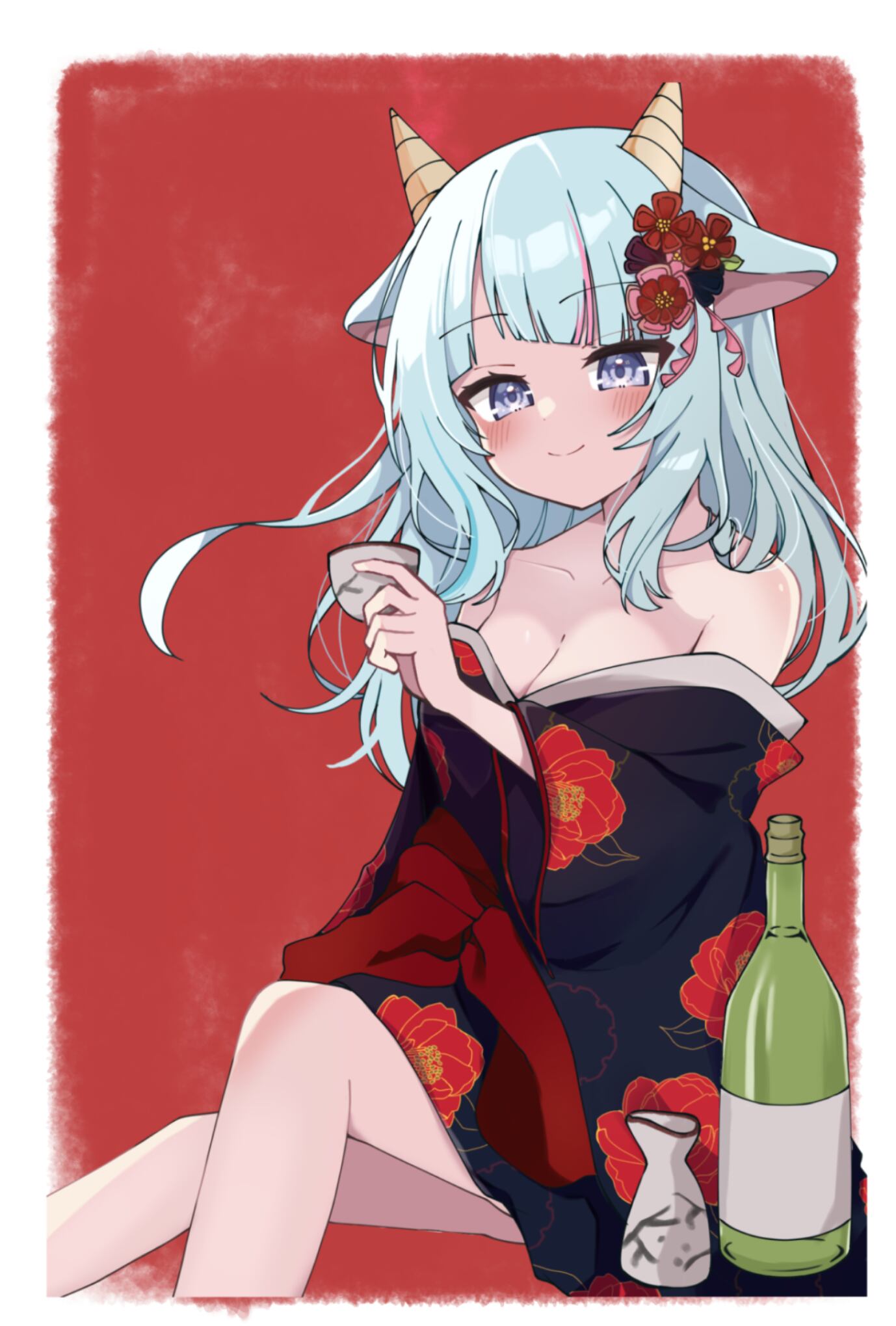 姚 夜鈴コラボセット大A_直筆サイン入りポストカード+オリジナルラベル風ステッカー2組付日本酒(セトイチ はるばる１８００ｍｌ)