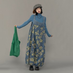 MS桜草の花模様デニムサロペット