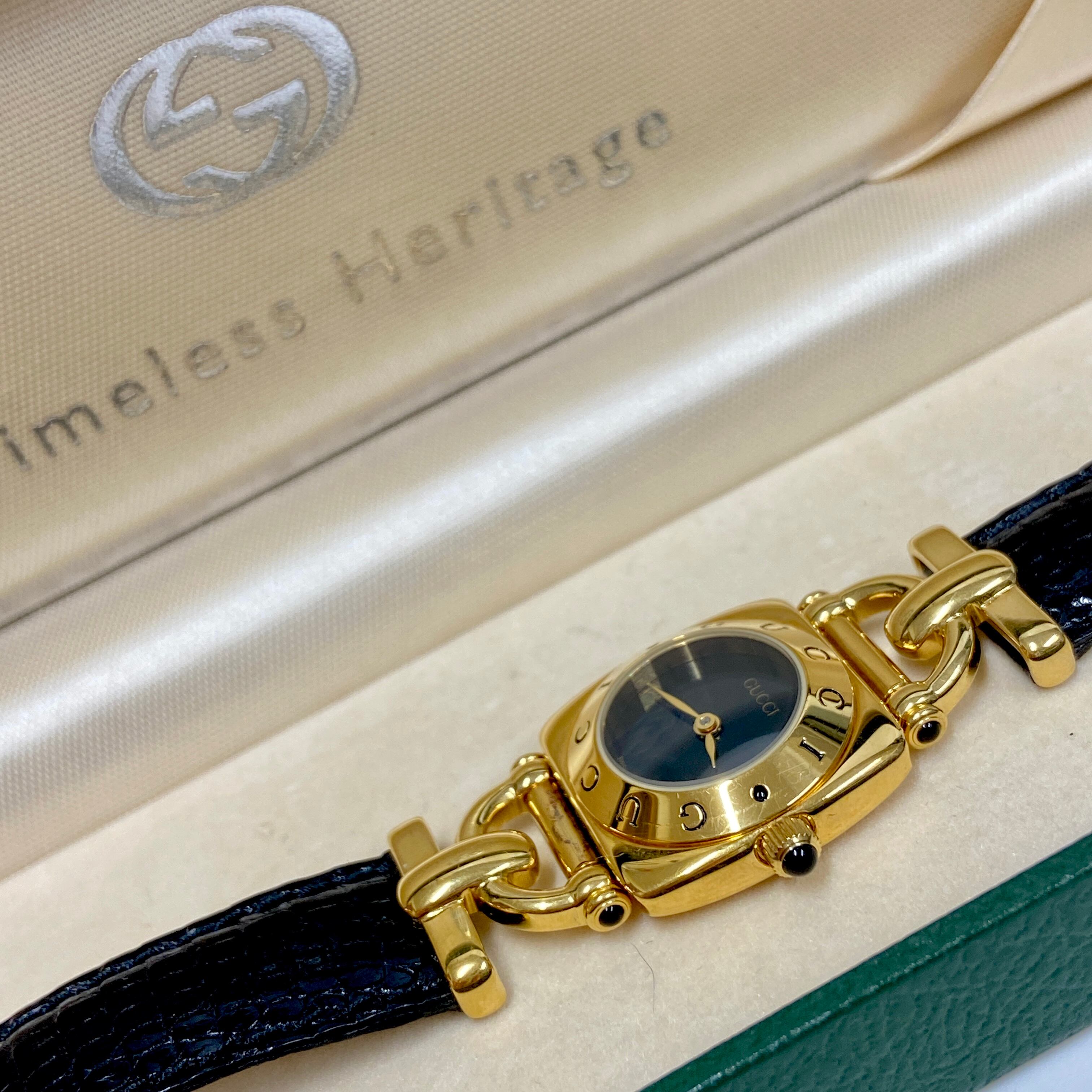 GUCCI グッチ 6300L ロゴベゼル ホースビット 腕時計 GP /レザーベルト