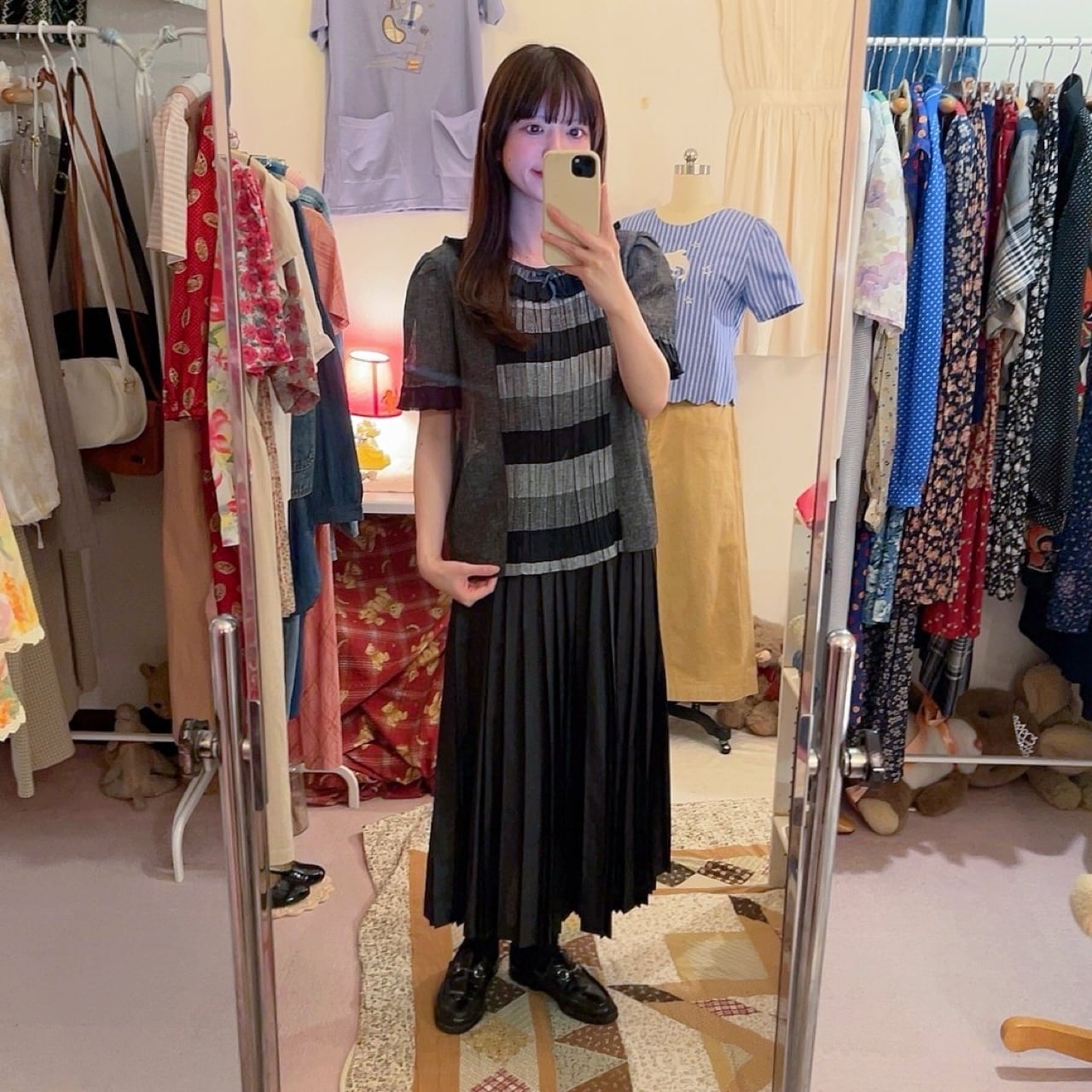 black crisp polyester pleats skirt