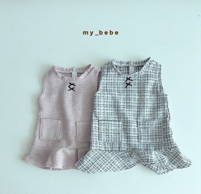 韓国子供服 / Mybebe / リボンツイードワンピース *XS~XL*