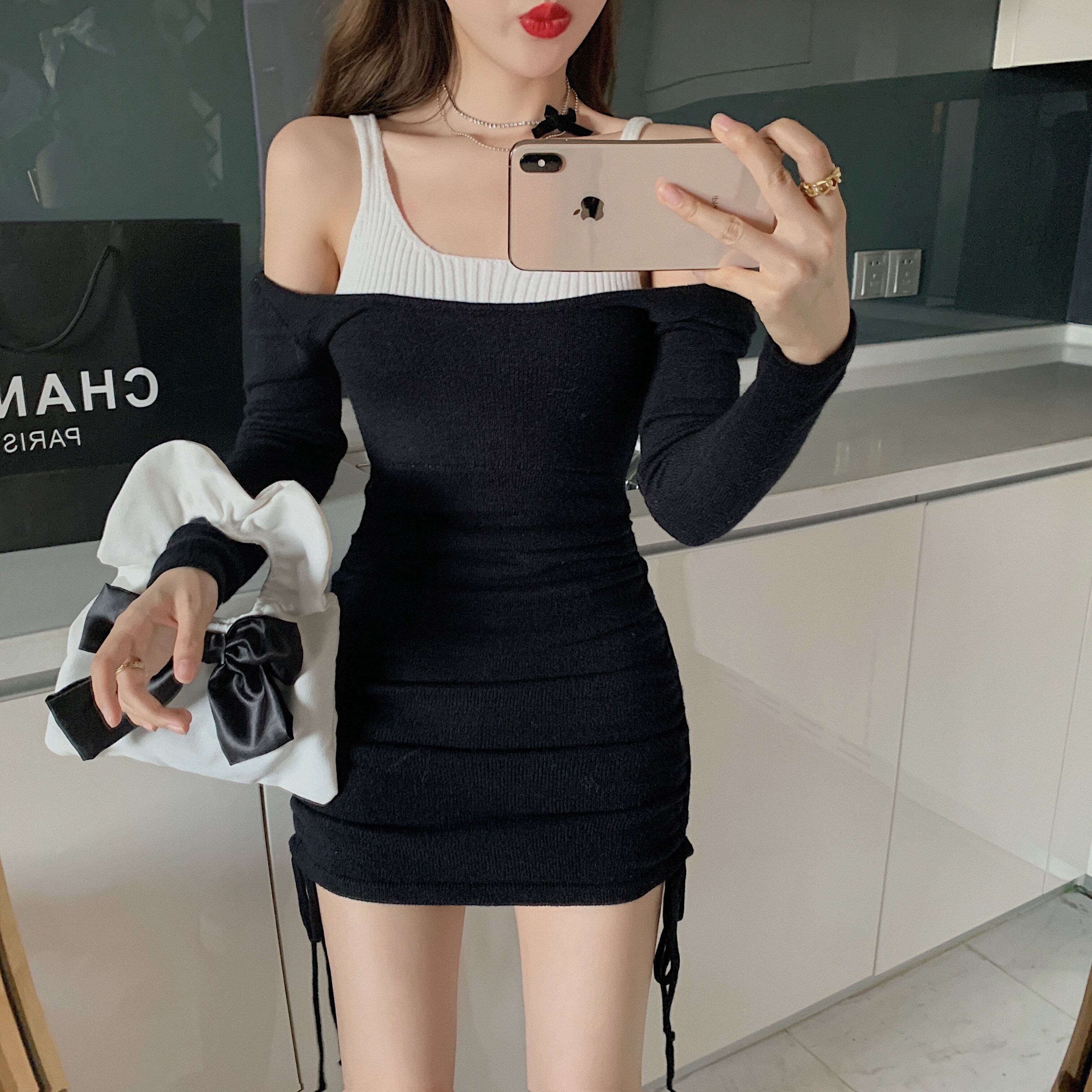 スプリングドレス Aラインブラック ロング 春物 1号婦人57167436920