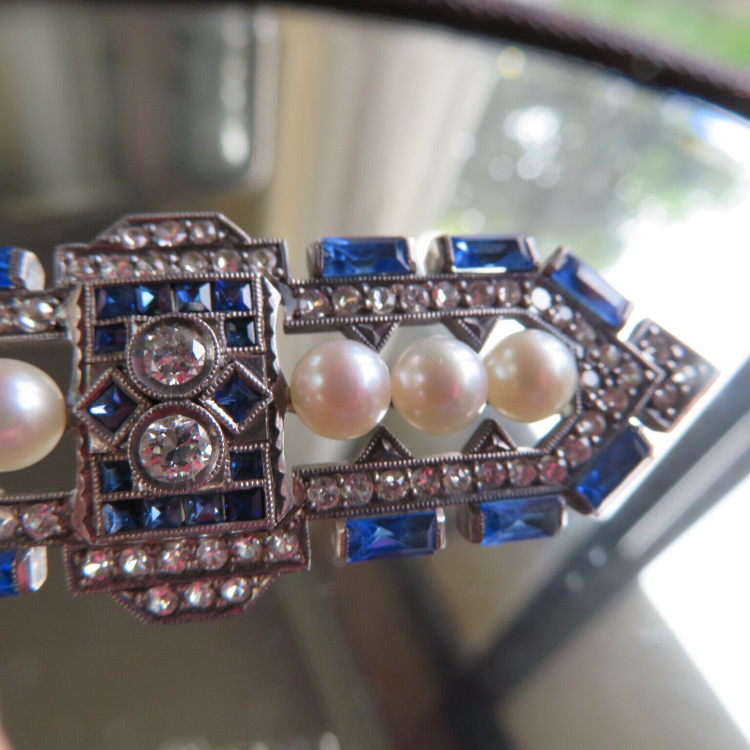 アンティーク 銀台ダイヤあこやのデコデザイン帯留め