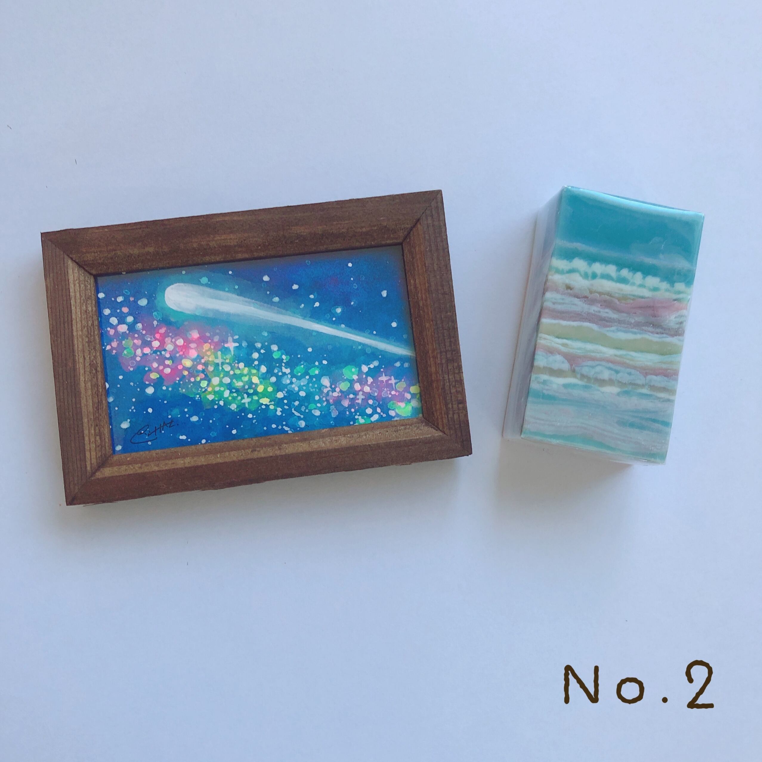 1点もの！手のひらサイズミニ原画＆無添加手作り石けんセット | ちゃず