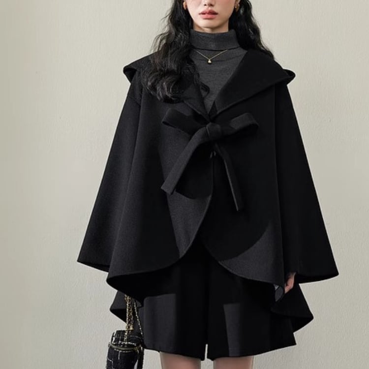 Poncho-style A-line short coat 00160